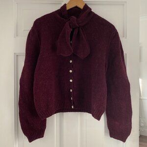 Vintage Ralph Lauren 100% Wool Cardigan Sweater with Bow Tie Neck